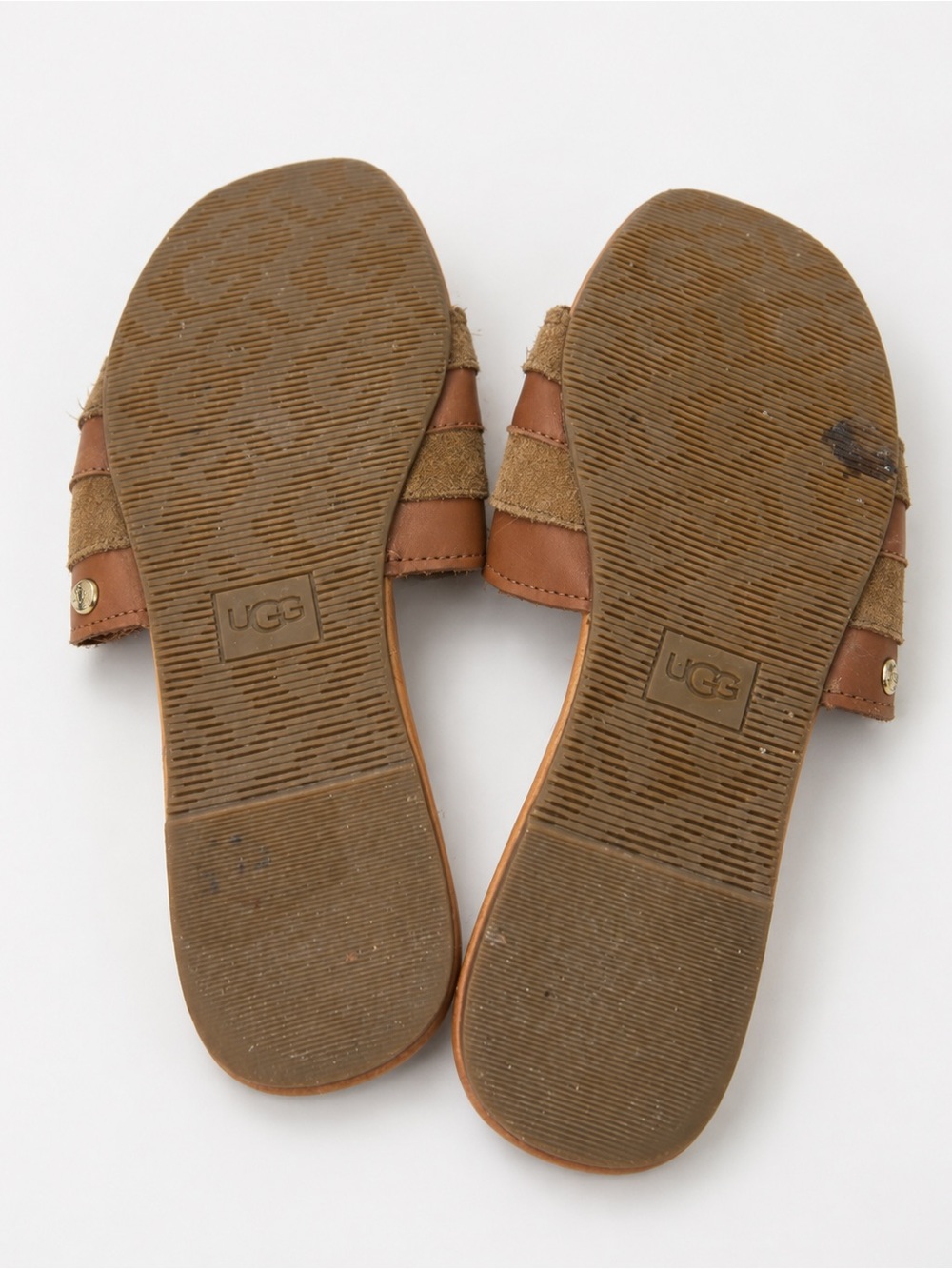 UGG Brown Leather Suede Slide Sandals Size 7 - Picture 4 of 4